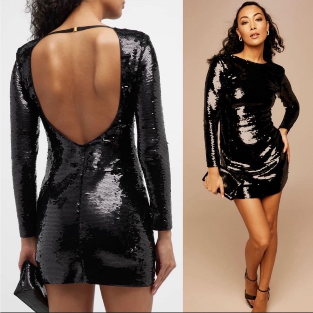 Frame Sequin Knit Long Sleeve Open Back Mini Dress- NWT medium